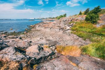 Rocky Seashore Landscape Near Helsinki, Nature Of Finland, Summer