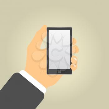 Hand with phone in flat design