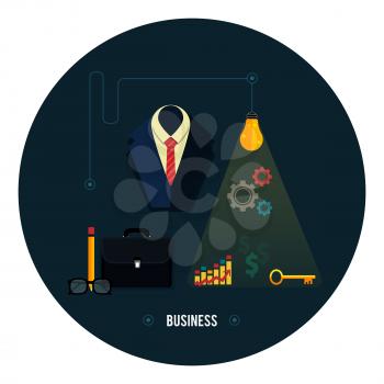 Icons for business concept. Tools, interier, business online, documents in flat design