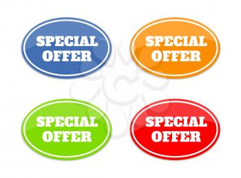 Set of multicolor seals stickers with special offer text