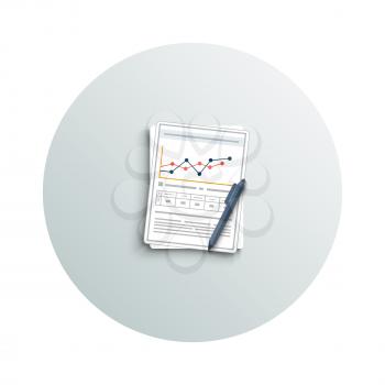 Detailed modern app icon of pen and chart. Business concept of analyzing. Office and business work elements