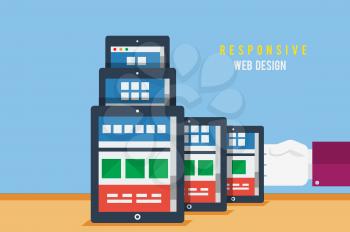 Responsive web design concept. Concept for web and mobile applications of adaptive web design, business, office and marketing items icons