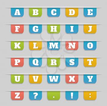 Set of bookmarks, stickers, labels, tags alphabet on gray background