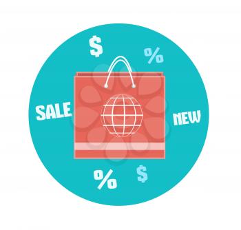 Paper shopping bag icon. Business concept with different symbols