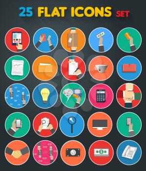 Web design objects, strategy, business, office and marketing items icons. Set of 16 business item icons in flat design style