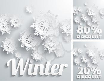 Discount percent with snowflake on white winter