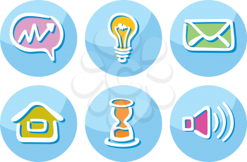 Ste of business icons letter lightbulb megaphone paper house hourglass in flat design style