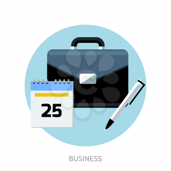Botton icon business. Briefcase, calendar and pen isolated on white background