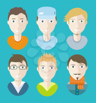 Set of stylish young man avatars or userpics different profession and lifestyle in flat design