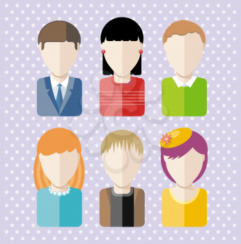 Set characters silhouettes of people different professions architect designer businessman businesswoman student in flat design cartoon style on white background