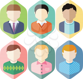 Set of stylish young man avatars or userpics different profession and lifestyle in flat design