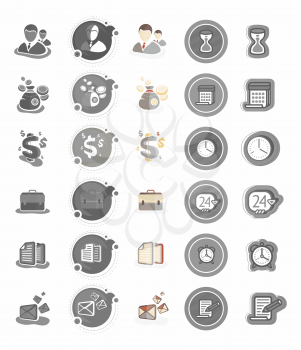 Business and management icons. Business icons on white background. Time and date icons in cartoon design style. Set of watch hourglass alarm calendar notepad
