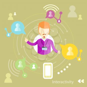 Businessman interactions by social media interactiv with business partners. Interactivity concept in flat design