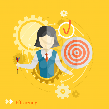 Efficiency concept in flat design. Gears teamwork with target concept