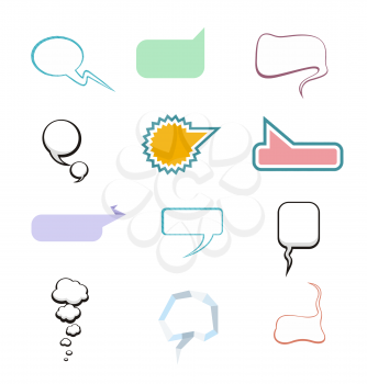 Set of comic bubbles and elements in different style on white background cartoon design style