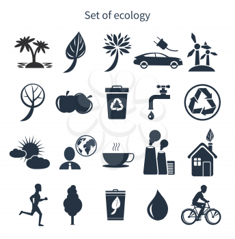 Green energy and ecology icon set in black color on white background