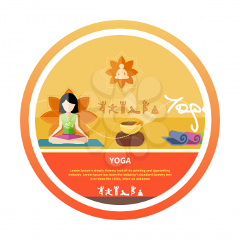 Young woman doing yoga. Yoga lotus pose. Sport concept in flat design style