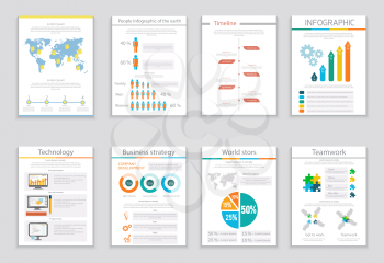 Set of infographic business brochures banners. Modern stylized graphics for data visualization. Can be used for web banners, marketing and promotional materials, flyers, presentation templates