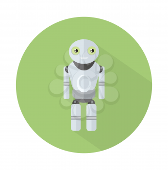 Smiling robot with long shadow. Concept in flat design style. Can be used for web banners, marketing and promotional materials, presentation templates