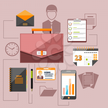 Flat design concept with icons of modern business management working elements, business consulting and finance paperwork
