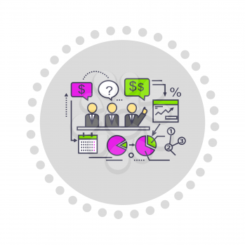 Icon flat style design performance analysis. Business marketing, graph and diagram, data information, statistic and improvement, growth and trend, index presentation illustration