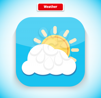 Weather app icon flat style design. Weather icon, weather forecast, sun and cloud, season temperature, meteorology and cloudy, climate nature, sky and application interface illustration