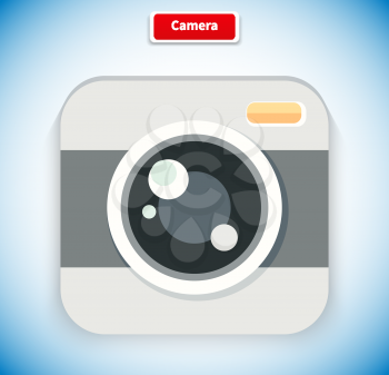 Camera app icon flat style design. Video camera icon, photo icon, video icon, camera lens, camera logo, photo technology equipment, web lens photography, video flash zoom illustration