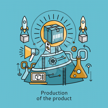 Production of product icon flat design concept. Process business, technology development, management service creative, project manufacturing illustration