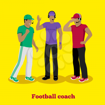 Football coach concept flat design. American sport, manager team, competition game, strategy play, tactic and plan, male trainer, professional people illustration