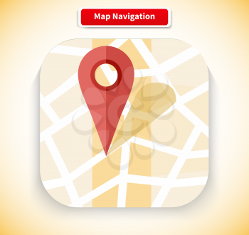 Map navigation app icon flat style design. Gps navigation, navigation icon, compass and road map, navigation bar, web location, search road, point marker pin illustration