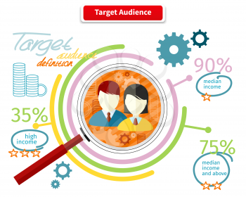 Icon flat style concept target audience. Business marketing, infographic information, social chart, data market, development and research infograph illustration