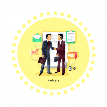 Partners people icon flat design. Partnership business, man and teamwork, cooperation contract, deal and handshake, professional corporate, communication and coworking illustration