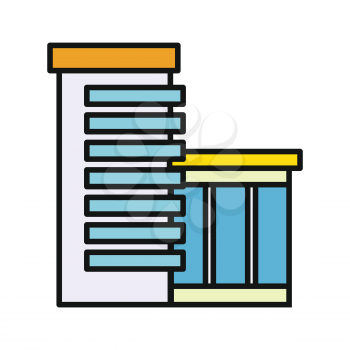 Modern business center concept with item icons in flat design. Building glass. Business, hotel business center, meeting room, business center building, house for real estate. Business center isolated