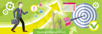 Strategic management design flat. Strategic planning, strategic marketing, strategic thinking, strategic vision, business strategy, marketing and planning, finance illustration