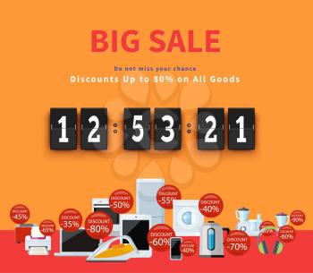 Countdown big discounts flat design. Big savings, huge sale, sale banner, promotion and shopping, special, offer, store market, shop retail business illustration