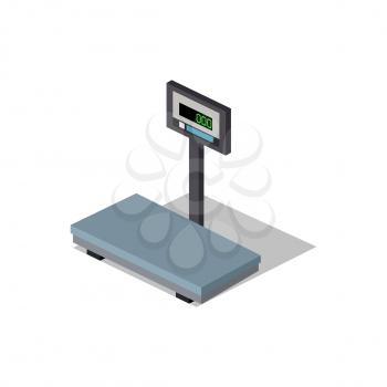 Isometric scales flat design. Weight of goods. Box and cargo, package and freight, parcel and product, load packaging,  order and import, logistic and distribution. Isolated scales icon. 3D scales