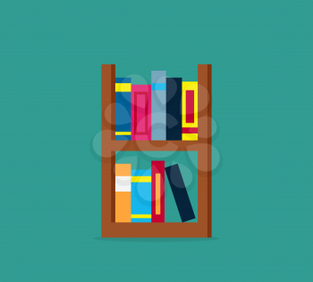Large bookcase with different books. Bookcase full of books cartoon. books on bookshelves. Bookcase in library. Library scene bookcase in flat design style. Isolated bookcase Vector illustration