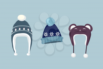 Winter hat icon. Knitted winter cap. Set winter hat isolated. Winter hat and cap. Isolated winter hat. Flat icon winter hat cap. Winter hat. Winter cap. Wool hat. Vector illustration