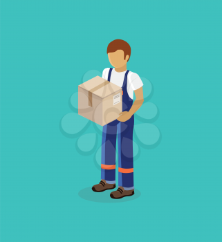 Isometric man delivery of box isolated design. 3D Delivery man, delivery icon, free delivery, courier service delivery, business delivery, box parcel, postman delivery express, delivery package