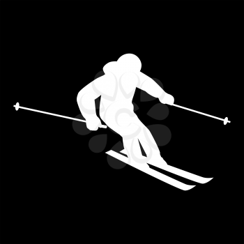 People skiing flat style design. Skis isolated, skier and snow, cross country skiing, winter sport, season and mountain, cold downhill, recreation lifestyle, activity speed extreme. White on black