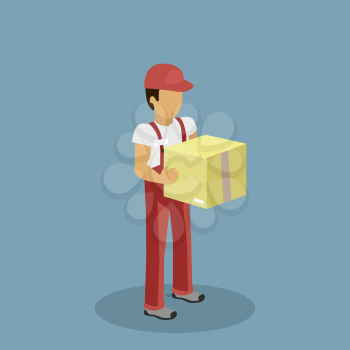 Isometric profession courier with box. Delivery man, delivery icon, free delivery, delivery parcel, isomertic service delivery,  person profession isometric, character courier postman illustration