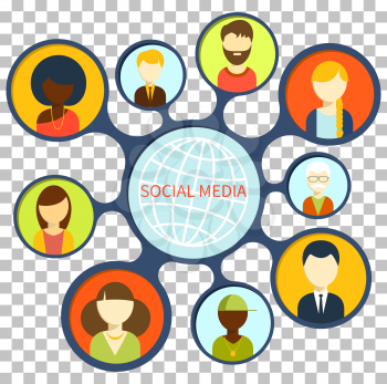 Social media design flat concept. Social and media, social media, social network, blog and technology internet social, business communication, web social network, people social online illustration