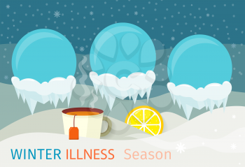 Winter illness season design. Cold and sick, virus and health, flu infection, fever disease, sickness and temperature, unwell vector illustration. Infected infographic. Illness concept