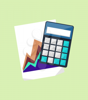 Calculator icon and chart isolated design flat. Calculate finance isolated, accounting and money, calculate tax, paper document chart, financial report data chart vector illustration