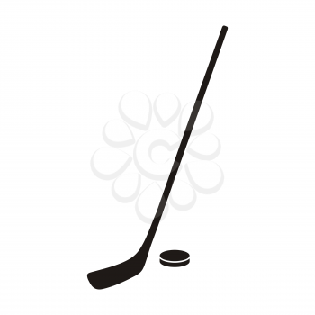 Hockey stick and puck monochrome icon. Hokey puck stick isolated, sport ice icon, game equipment, goal or competition, leisure and activity vector illustration
