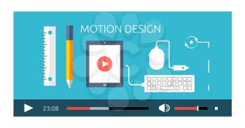 Motion design video play production. Motion and design, play video, movie film motion, production industry design motion, media multimedia, digital design motion, show motion design illustration
