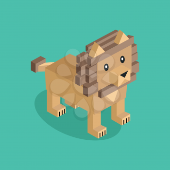 Isometric lion is brown. 3D lion isolated. Vector illustration