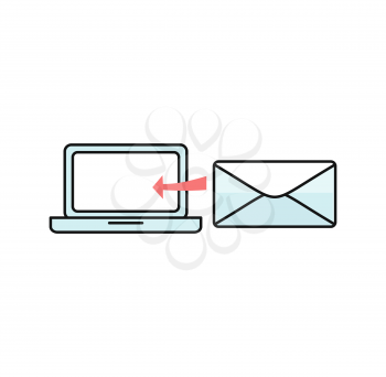 Contact concept message and laptop. Conceptual banner envelope contacts and message. Incoming and outbox alerts. Digital communication dialogue and correspondence. Vector illustration