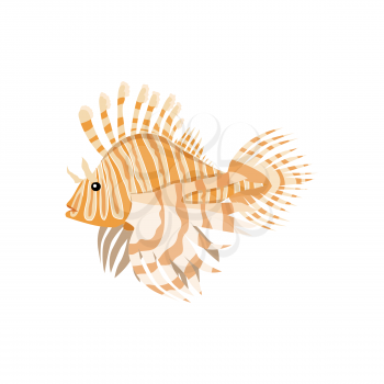 Tropical fish lionfish pterois volitans dangerous coral reef fish. Lionfish venomous dorsal spines. Vector illustration