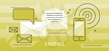 Contact concept message and speech bubble. Conceptual banner envelope contacts and message. Incoming and outbox alerts. Digital communication dialogue and correspondence. Vector illustration